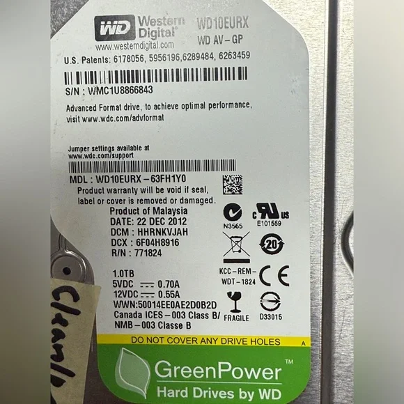 TESTED Western Digital (WD) AV-GP 1.0TB hard drive HDD Model WD10EURX-63FH1Y0 #7 - Picture 2 of 10